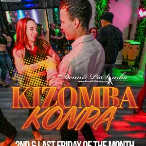 Kizomba dancers at Dennis Pasamba Dance Company’s social event in Chicago, IL, at 4820 West Irving Park Rd., during a Friday night dance lesson or social.